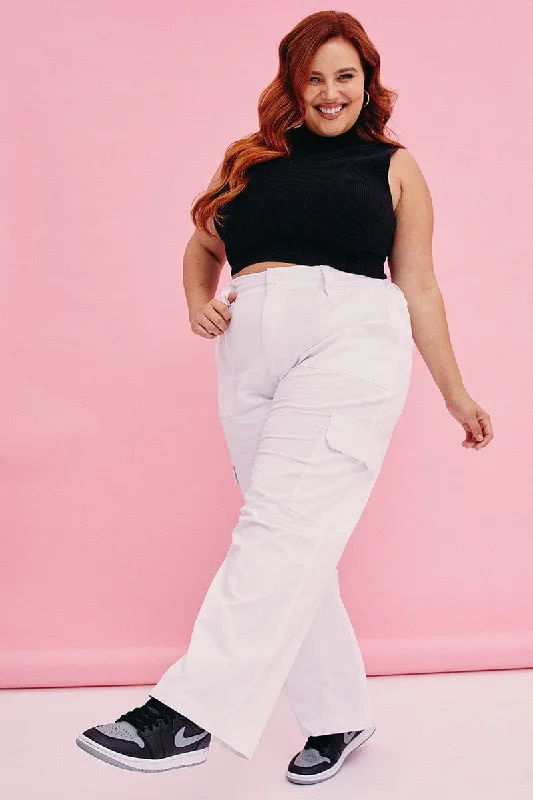 White Cargo Pants Mid Rise Casual Track Pants
