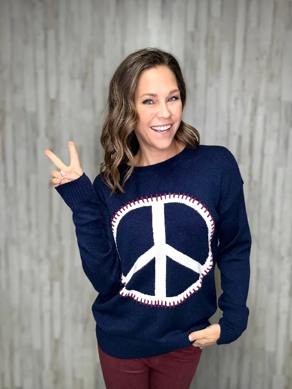 Peace Long Sleeve Sweater Zippered Front Buttoned Front Snap Front