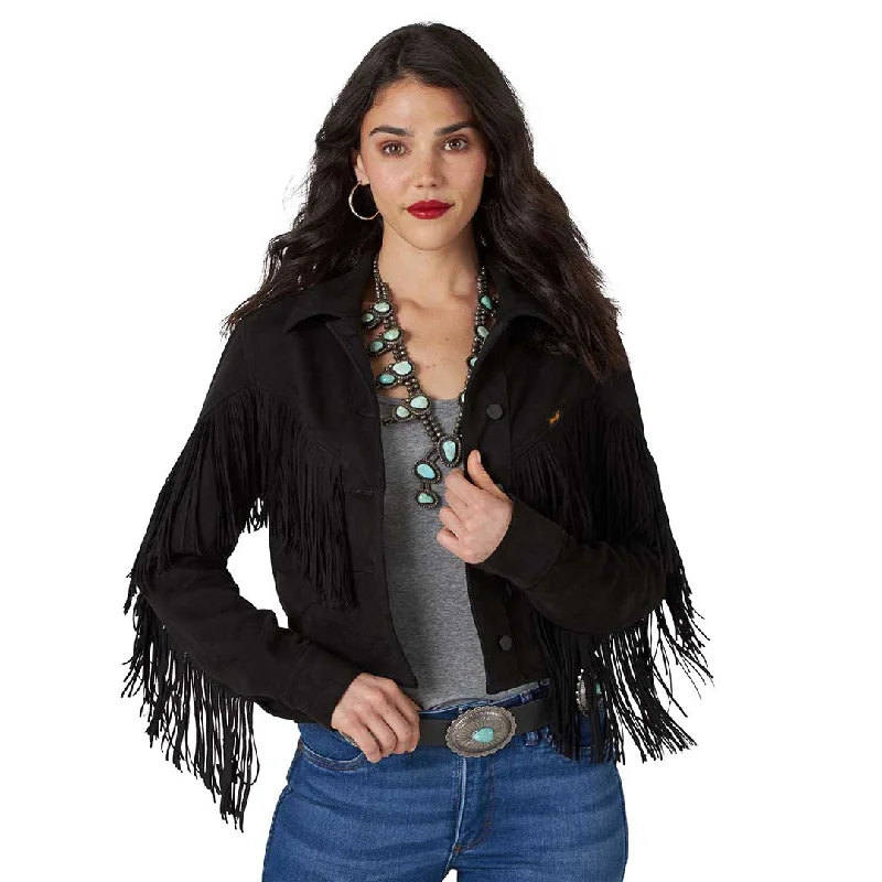 Wrangler Women's Retro Faux Suede Fringe Jacket Bomber Jacket Anorak Windbreaker
