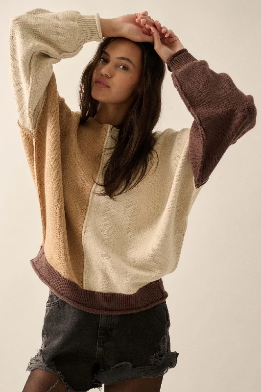 Color Scheme Colorblock Knit Boatneck Sweater Solid Color Striped Floral Print