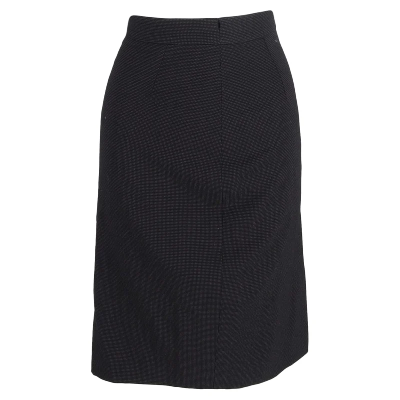 Escada A-Line Below-The-Knee Skirt in Black Wool leather skirt sleek
