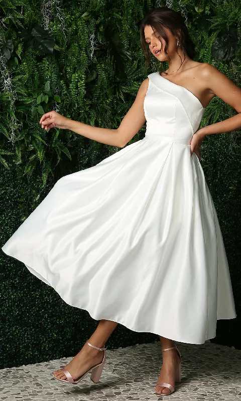 One-Shoulder A-Line Midi Party Dress Tunics Stylish elegant