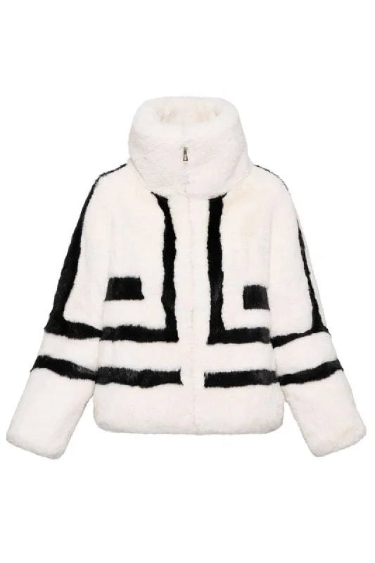 WHITE SPORTY FAUX FUR JACKET Faux Fur Fabric Real Fur Fabric Shearling Fabric
