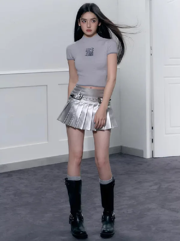 Cyberpunk Metallic Mini Skirt silk skirt lustrous
