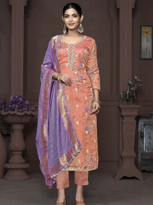 Rust Designer Readymade Pant Suit With Printed Hand Work Fashionable Work Pants