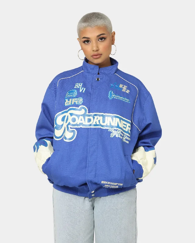 Brockhampton Flame Racing Jacket Royal Blue Rayon Fabric Velvet Fabric Corduroy Fabric Brockhampton Flame Racing Jacket Royal Blue Rayon Fabric Velvet Fabric Corduroy Fabric