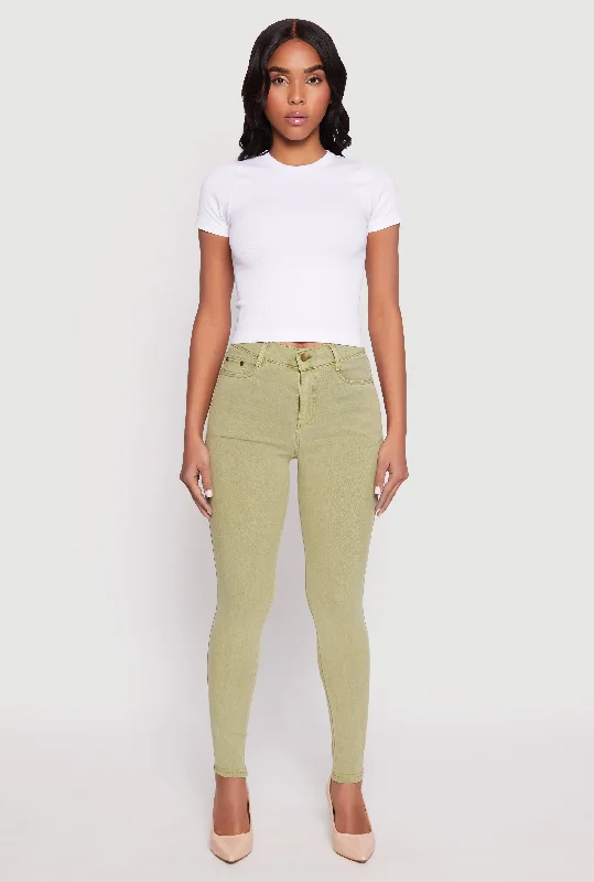 Acid Wash Twill Skinny Leg Pants Fashionable Track Pants