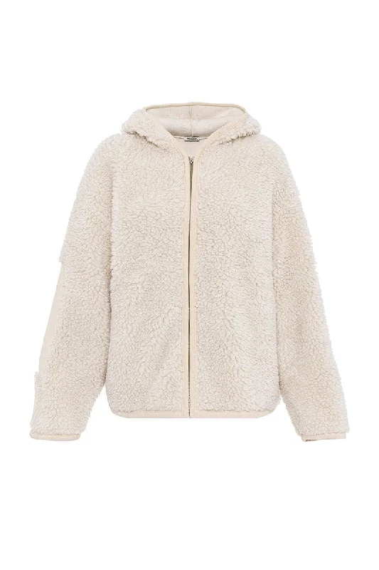 HOODED FAUX FUR WHITE JACKET Fleece Jacket Down Jacket Parka