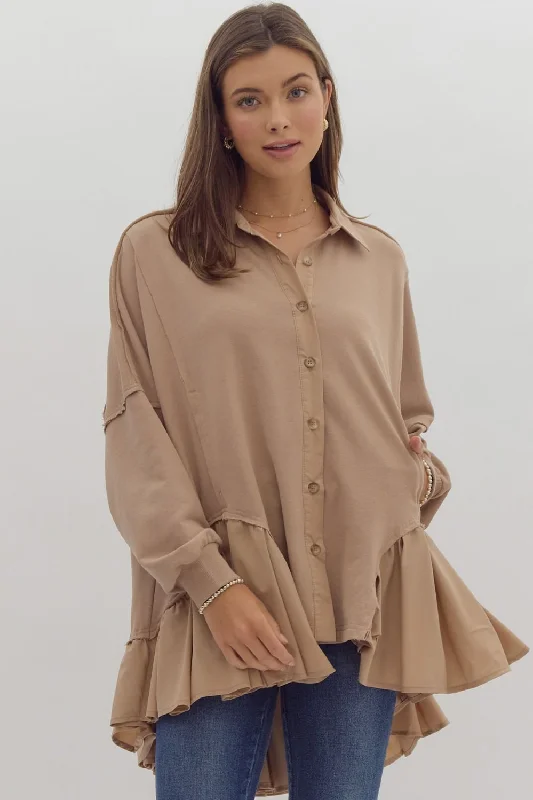 Ruffled Hem Button Up Jacket Jacket Blazer Coat