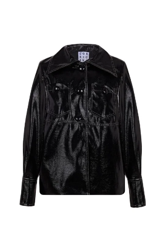 BLACK AISTE VEGAN LEATHER JACKET Herringbone Jacket Houndstooth Jacket Plaid Jacket