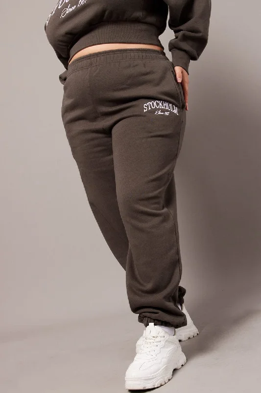Grey Track Pants High Rise High-Waist Trousers