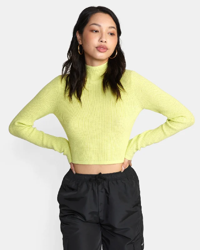 Après Sweater Long Sleeve Crop Top - Lime Yellow Graphic Sweater Embroidered Appliqued