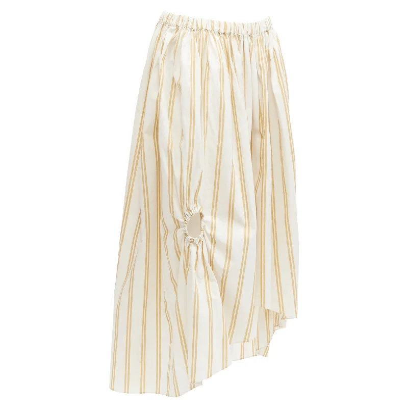 Oscar De La Renta cotton linen ruched cutout striped balloon skirt wool skirt sturdy
