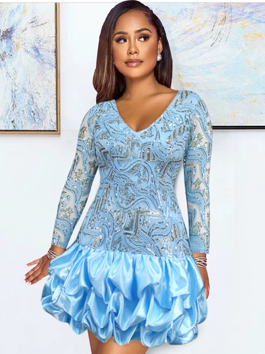 Fashion Plus Size Luxury Sequin Party Gathering Dress Skirt plus Size Sequins Party Dress Off-the-shoulder Chic Trendy