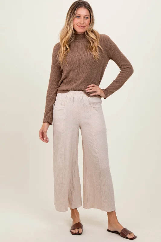 Cream Cotton Gauze Wide Leg Pants Classic Straight Pants