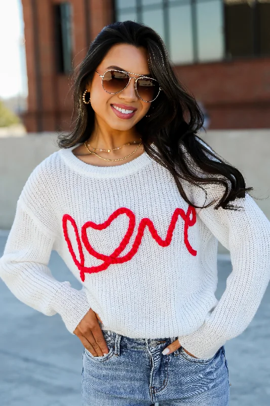 FINAL SALE - True To My Heart White Love Sweater Rayon Fabric Velvet Fabric Corduroy Fabric