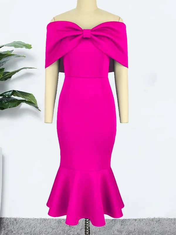 Bow Bare Shoulder Backless Mermaid Party Dresses Midi empire Waist empire