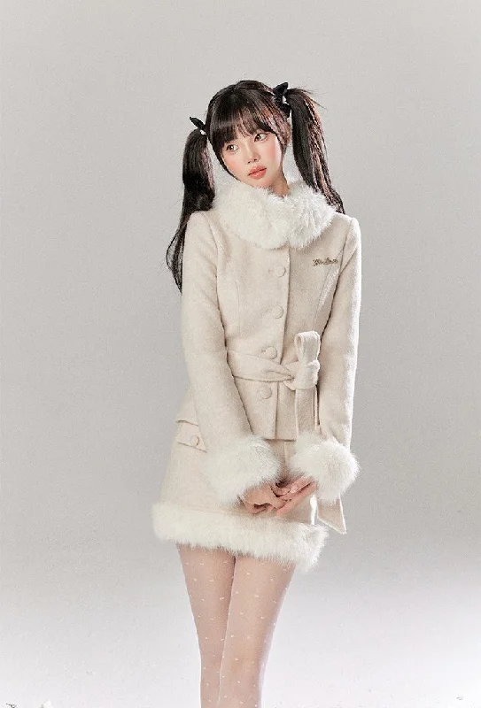 Furry Wool Tweed Jacket/Short Skirt TBI0045 Satin Jacket Silk Jacket Chiffon Jacket