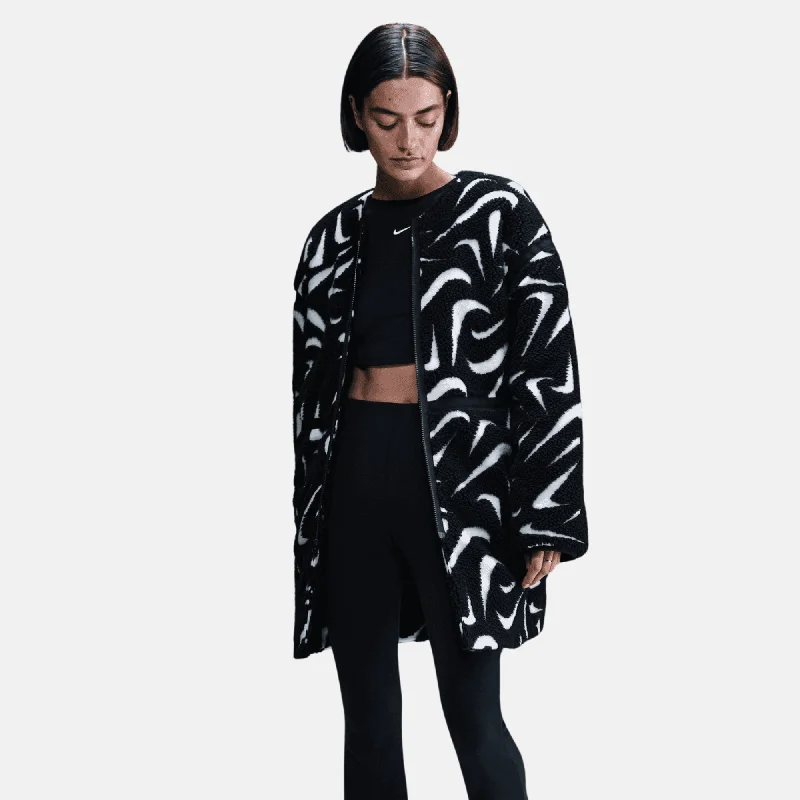 Nike Women's Sportswear Loose High-Pile Black Jacket Faux Fur Jacket Real Fur Jacket Shearling Jacket