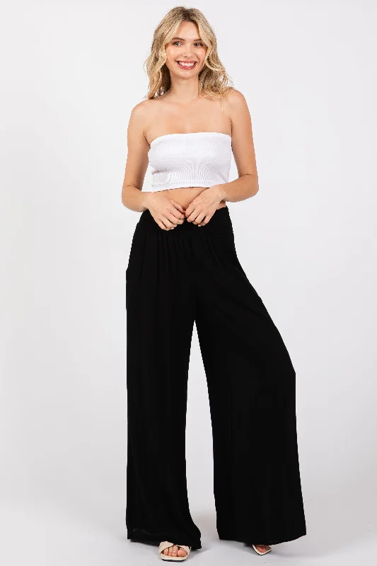 Black Wide Smock Waist Pants Classic Cropped Pants
