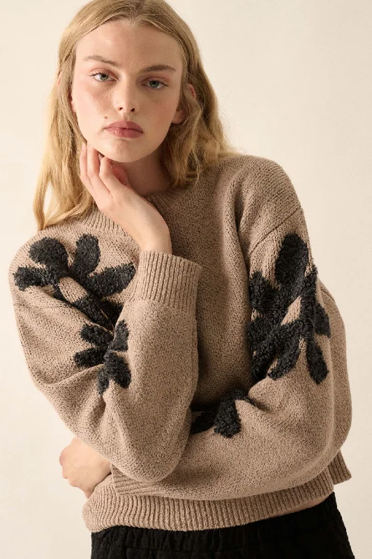 Fuzzy Flowers Floral Chenille Jacquard Sweater Mesh Blend Leather Blend Suede Blend