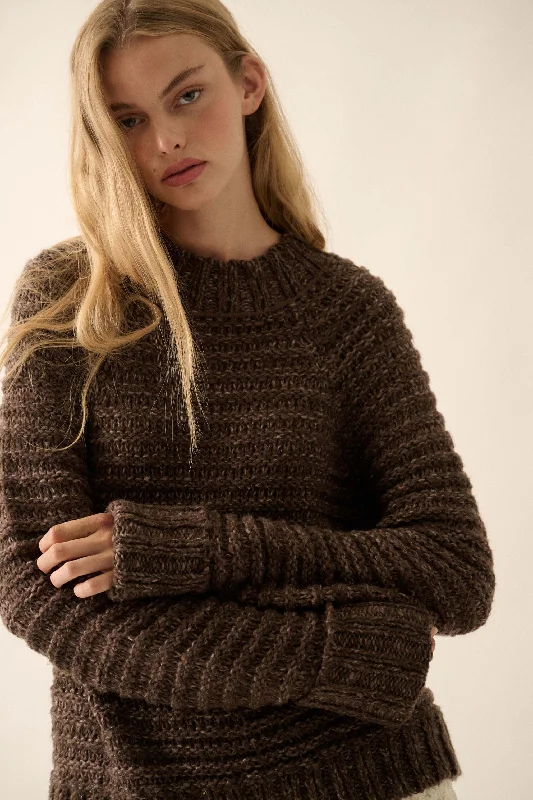Get Comfy Chunky Horizontal Rib-Knit Sweater Boat Neck Shawl Collar Notched Collar