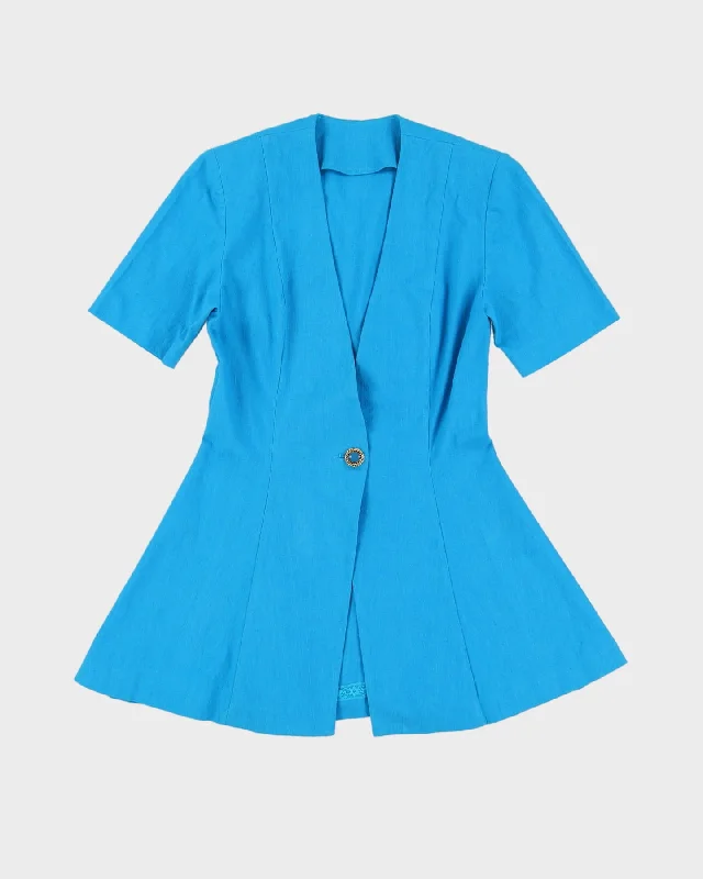 00s Blue Short Sleeve Jacket - S Boat Neck Shawl Collar Notched Collar