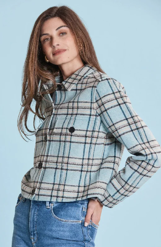Mallary Aqua Plaid Jacket Tiered Jacket Buttoned Jacket Zippered Jacket