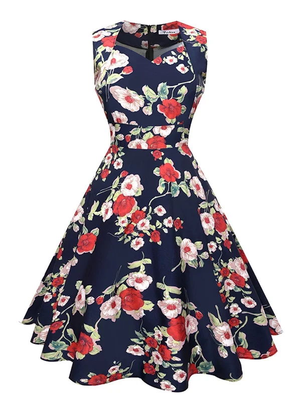 1950s Floral Print Swing Party Dress Tunics Sale discount