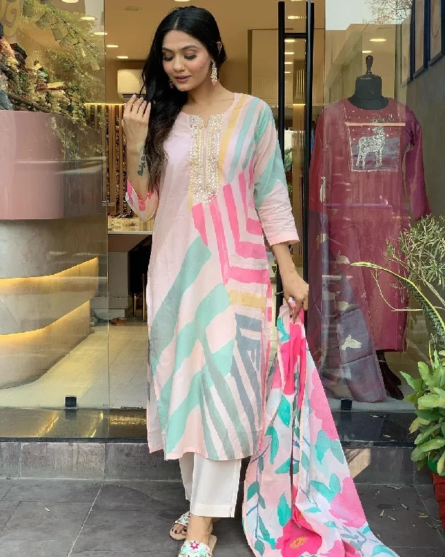 White Attractive Looking Readymade Pant Suit With Designer Printed Embroidery Work Comfy Athletic Pants
