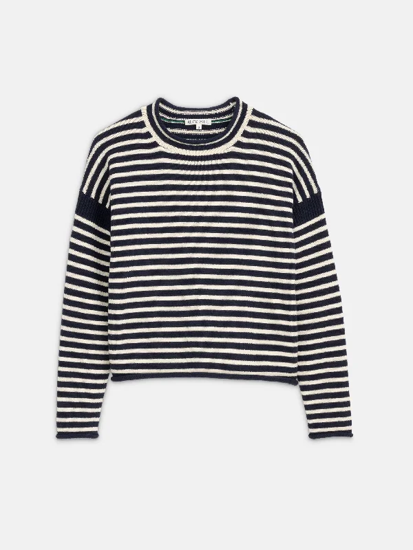 Mariner Striped Rollneck Sweater in Cotton Zippered Buttoned Snapped
