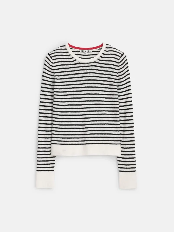 Ava Striped Sweater Tee Turtle Neck Boat Neck Asymmetrical Neck