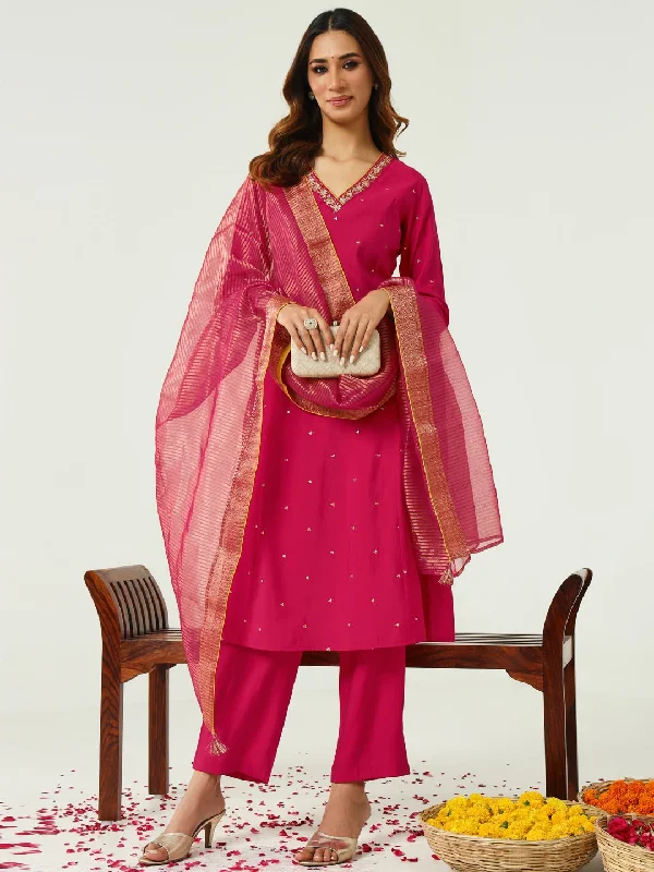 Pink Designer Readymade Pant Suit Embroidery Work Formal Wide-Leg Pants