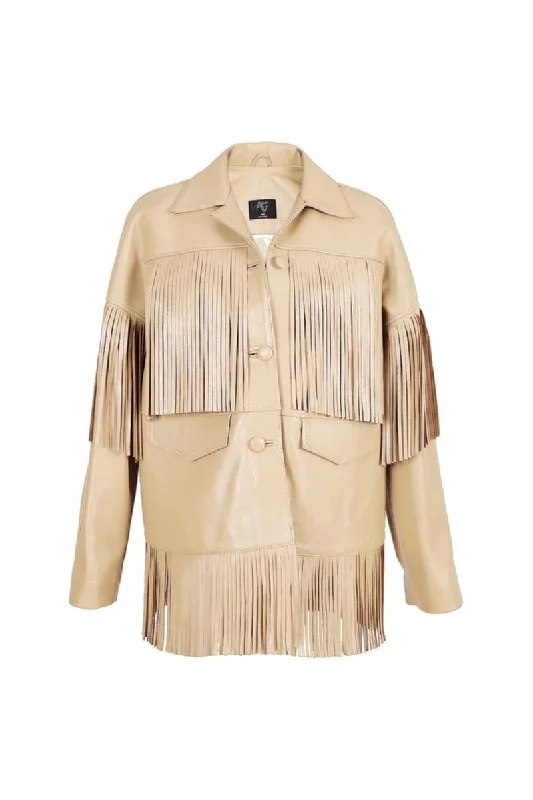 PYRUS NUDE FRINGED LEATHER JACKET Nylon Fabric Polyester Fabric Spandex Fabric