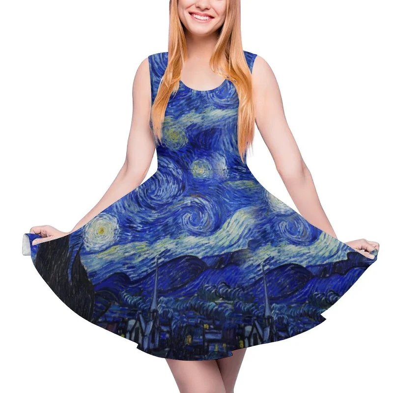 Van Gogh Starry Night Party Dress - Thinner fabric Tunics Party sparkling