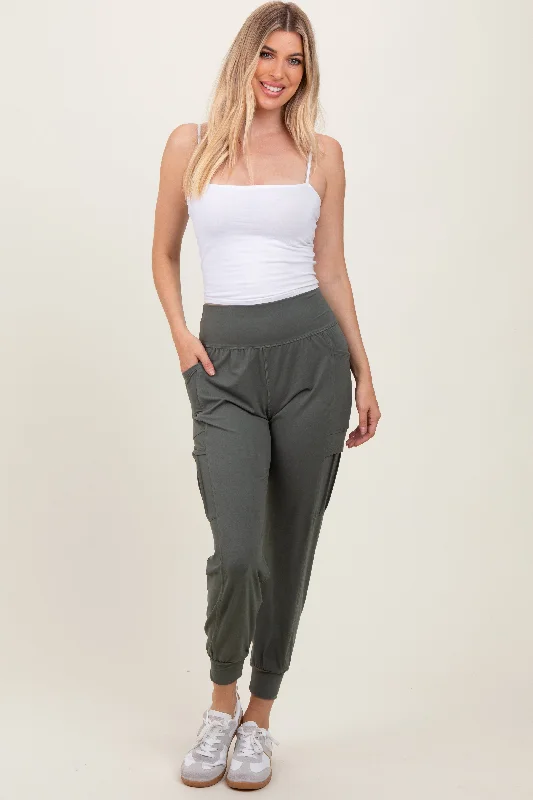 Olive Cargo Pocket Jogger Pants Cozy Lounge Pants