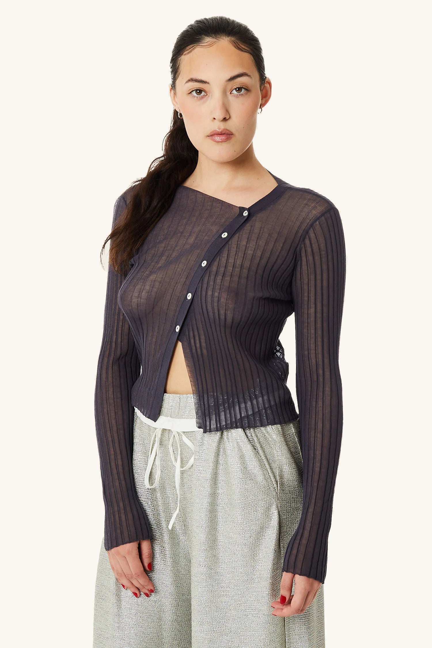 Sheer Shadow Asym Sweater Handmade Hand-knitted Hand-woven