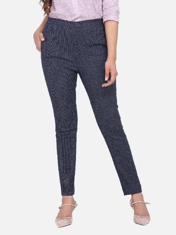 Cotton Stretch Pull Up Pants - Blue Trendy Wide-Leg Pants