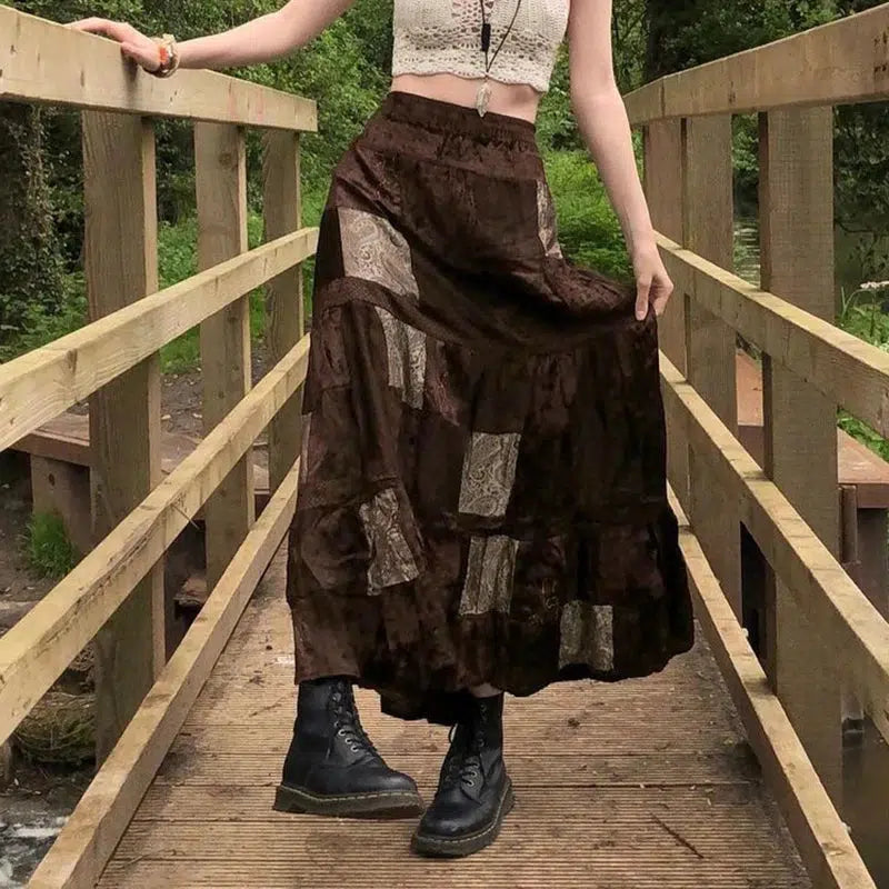 Fairycore Patchwork Maxi Skirt chiffon skirt flowing