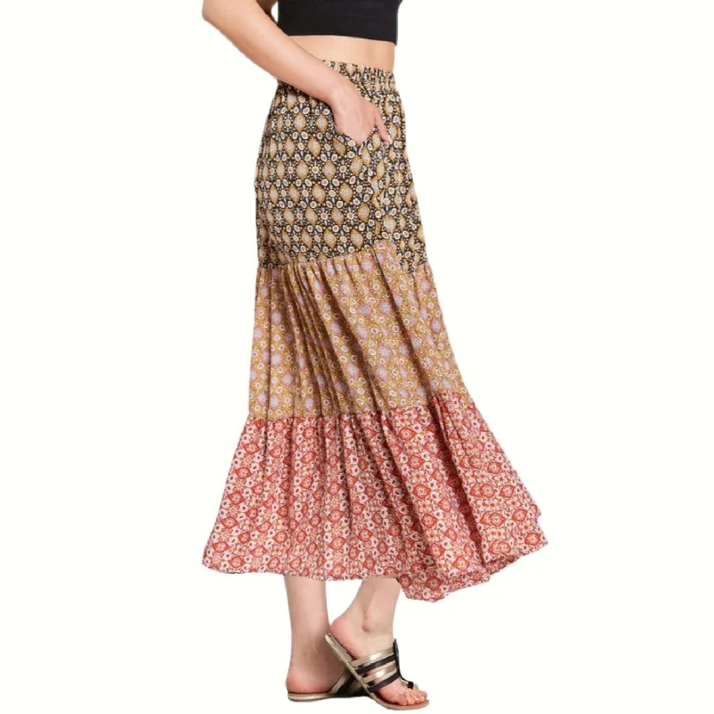 Color Block Prints Maxi Skirt Made in USA denim skirt trendy