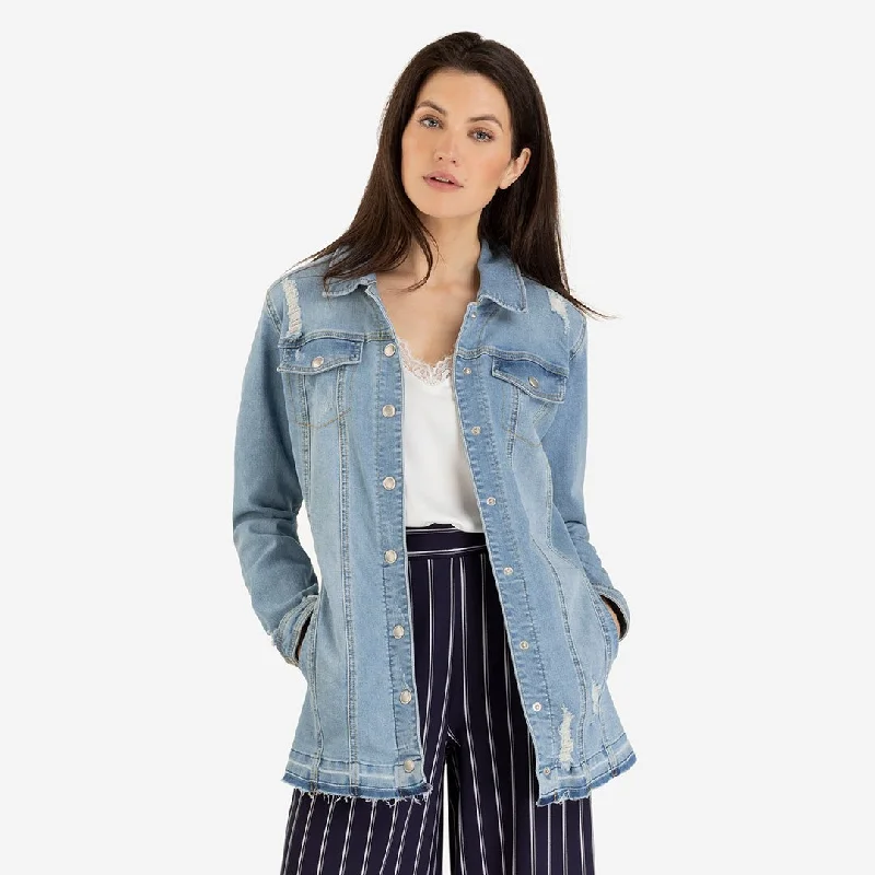 Tribal Distressed Women's Maxi Jean Jacket Mesh Jacket Canvas Jacket Denim Jacket