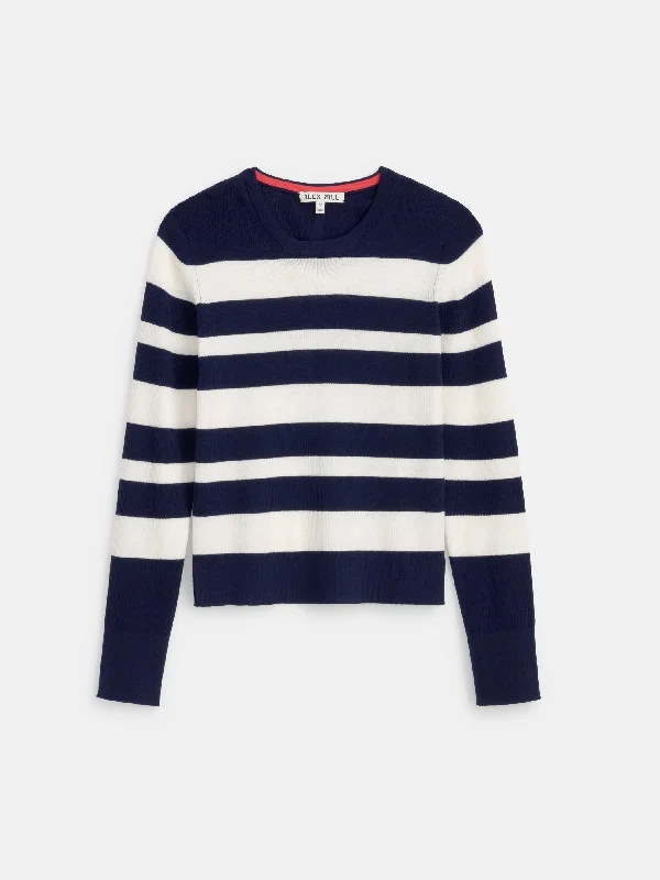 Ava Striped Sweater Tee Cable Knit Ribbed Knit Lace Knit