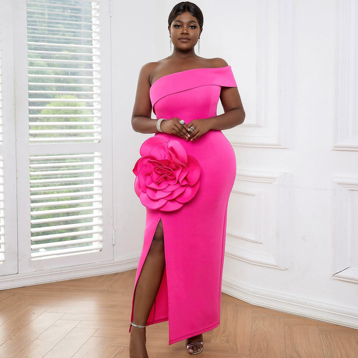 Fashion plus Size Bandeau Split Sexy Party Party Formal Dress plus Size Sexy Party Dress Crew Neckline Casual