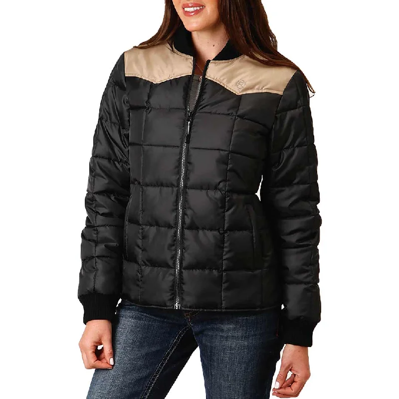 Roper Women's Contrast Yoke Quilted Jacket Satin Jacket Silk Jacket Chiffon Jacket
