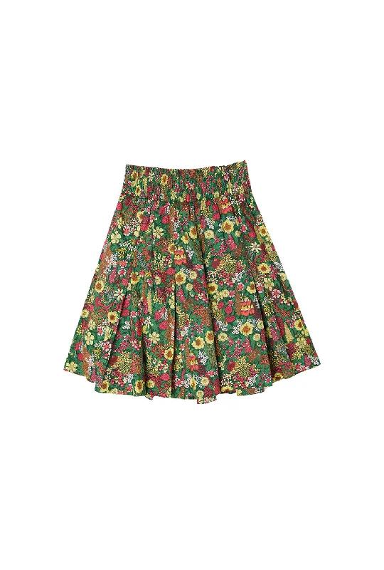 SAMPLE - Smocked Waist MINI Skirt - Green Floral wool skirt breathable