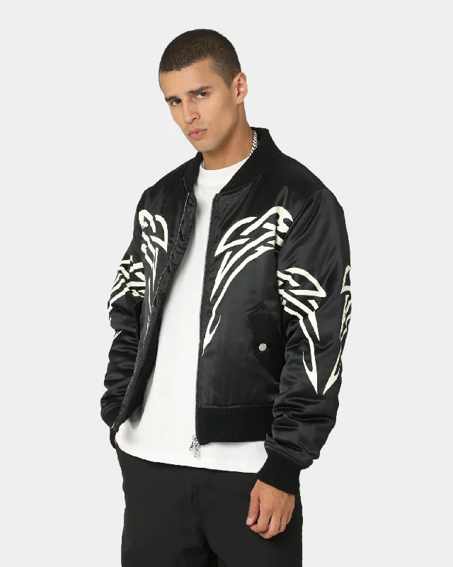 Lifted Anchors Spirit Tribal Bomber Jacket Black A-Line Jacket Boat Neck Shawl Collar Lifted Anchors Spirit Tribal Bomber Jacket Black A-Line Jacket Boat Neck Shawl Collar