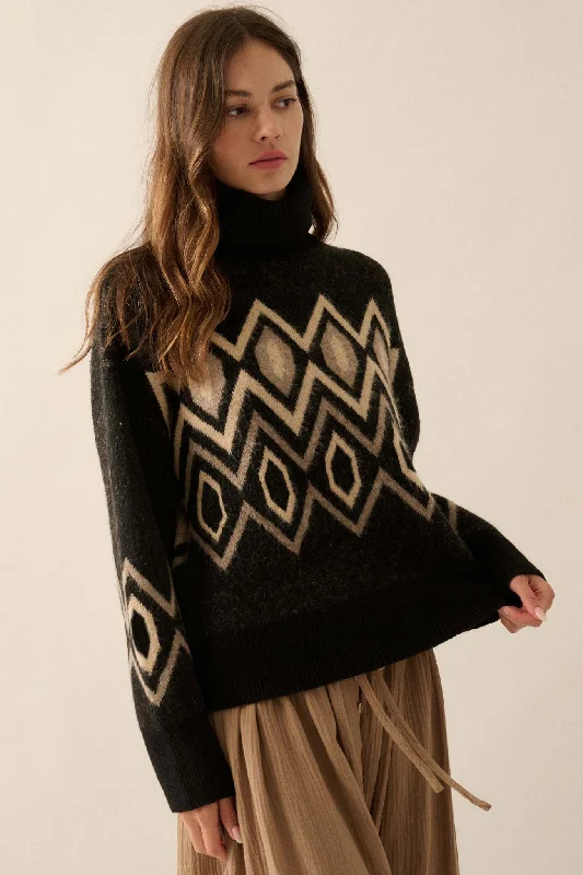 Play the Angles Geometric Turtleneck Sweater Herringbone Houndstooth Plaid