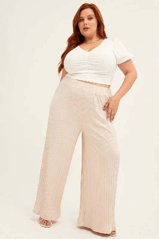 Beige Wide Leg Pants High Rise Comfy High-Waist Jeans