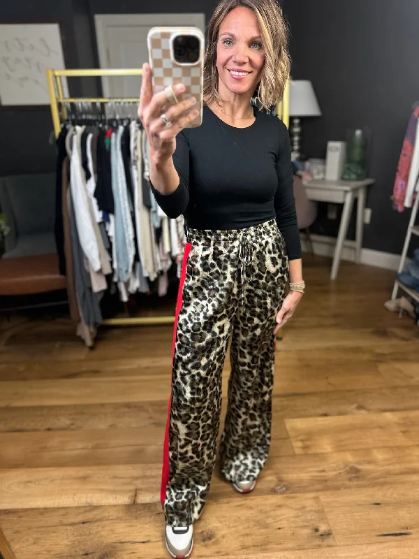 High Energy Animal Print Wide-Leg Pant Sleek Black Pants