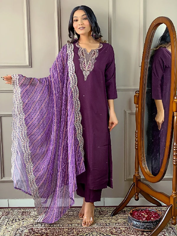 Wine Attractive Looking Pant Suit With Designer Embroidery Printed Work Fashionable Jogger Pants